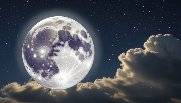 Clip art of full moon and cloud animation style