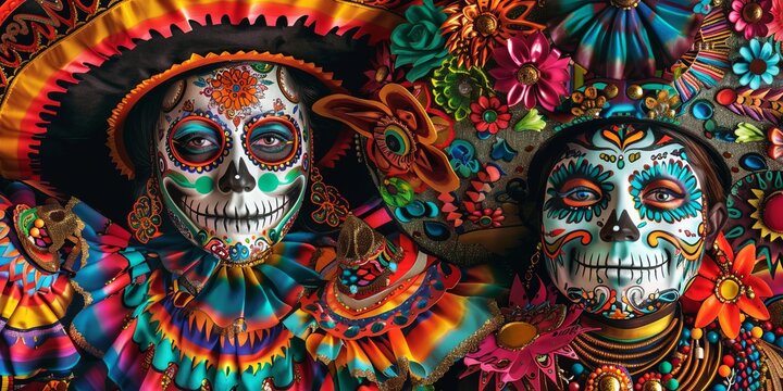 Cinco de Mayo. Mexican Carnival Portrait with Colorful Costumes, Intricate Masks, and Festive Decorations