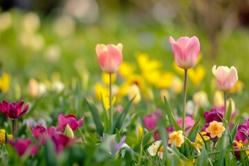 Discover the beauty of renewal in springtime, where nature awakens from its winter slumber and bursts forth in a riot of color and life, Generative AI