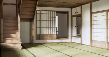 Empty  Livingroom japanese deisgn with tatami mat floor.