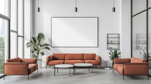 frame mockup in modern comfortable office interior, 3d render, 3d illustration