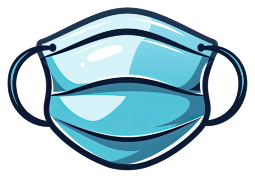 Blue Surgical Mask for Healthcare Protection. Isolated on a Transparent Background. Cutout PNG.