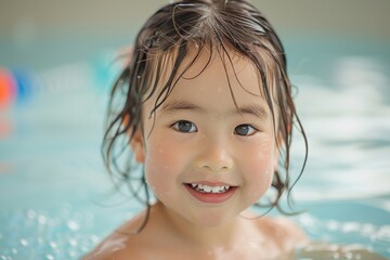 Fototapeta na wymiar プールで水泳の練習をする日本人の子供（スイミング・運動・夏）
