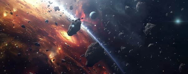 A view of flying meteorites in space.