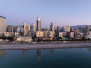 Fototapeta premium Aerial view of modern luxury hotel Colosseum Marina on Sherif Khimshiashvili street. Batumi, Georgia