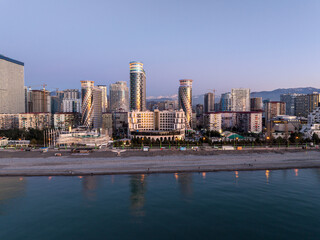 Fototapeta premium Aerial view of modern luxury hotel Colosseum Marina on Sherif Khimshiashvili street. Batumi, Georgia