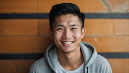 Happy smiling young Asian man.