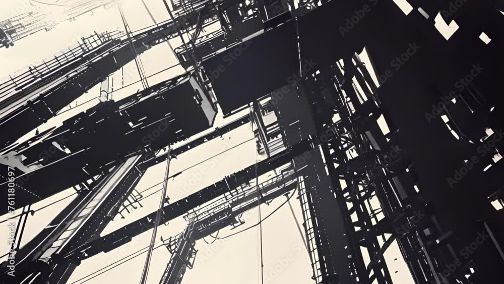 Poster the intricate network of steel beams and supports of a towering skyscraper are on full display showc