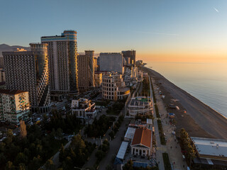 Aerial view of modern luxury hotel Colosseum Marina on Sherif Khimshiashvili street. Batumi, Georgia