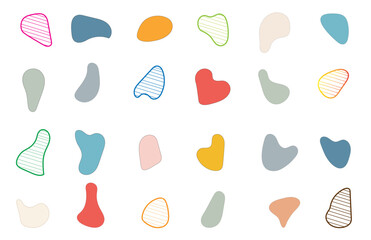 Blob shape organic set. Fluid cooler blob shape vector for abstract design.Irregular random minimal blob form. Abstract watery forms template. Organic blobs set icon on transparent background.