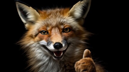 Fototapeta premium Portrait of friendly fox making thumbs up.