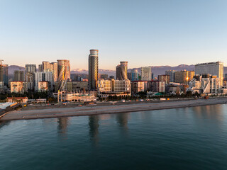Fototapeta premium Aerial view of modern luxury hotel Colosseum Marina on Sherif Khimshiashvili street. Batumi, Georgia