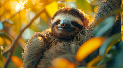 A sloth enjoys a green life in a tree.