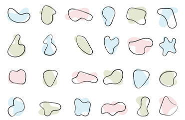 Blob shape organic set. Fluid cooler blob shape vector for abstract design.Irregular random minimal blob form. Abstract watery forms template. Organic blobs set icon on transparent background.