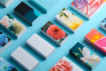 A collection of ultra-wide mock up of business cards with floral designs