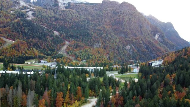 Sella Nevea and its woods dressed in autumn