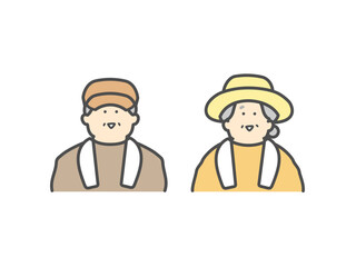 農家で働く笑顔な高齢夫婦　