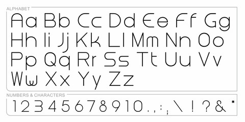 alphabet letters font set. typography font with trendy letters thin, bold, uppercase, lowercase and numbers. vector illustration.