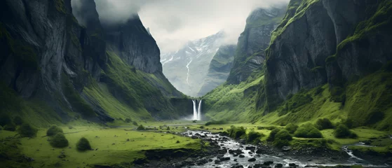 Fotobehang Waterfall in Caucasus mountains © Rimsha