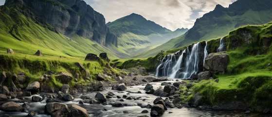 Fotobehang Waterfall in Caucasus mountains © Rimsha