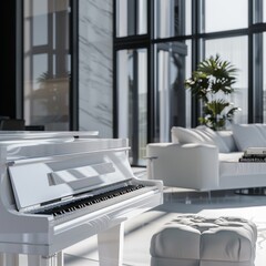 A beautiful white piano in a luxurious interior.