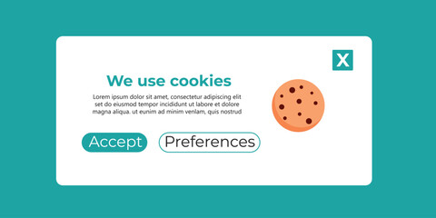 Internet web pop up for cookie policy notification. Website uses cookies banner