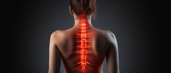 Woman touching painful background suffering from spine pain