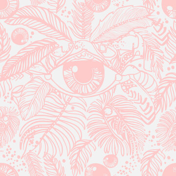 Magic eye. Symbol of Omniscience & Supreme Being. Mystical esoteric background for fabric design, packaging, astrology, phone case, wrapping paper.