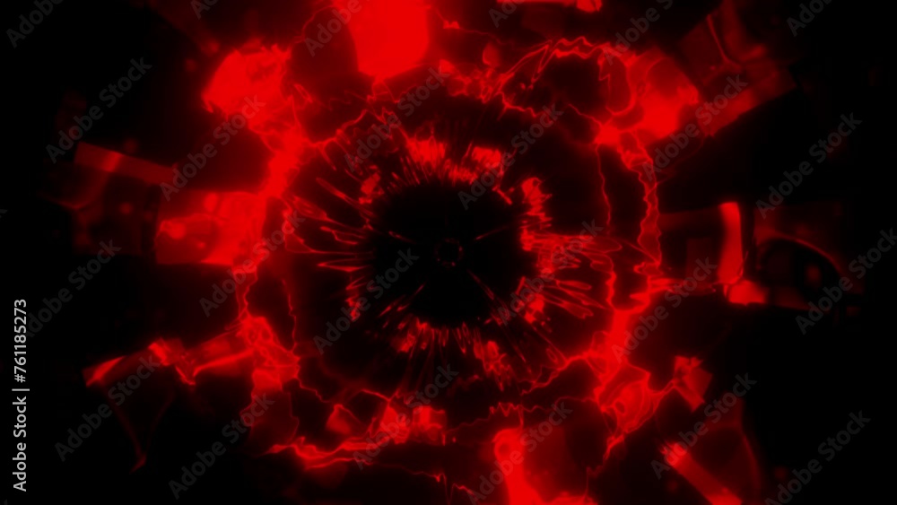 Poster animation of incandescent combination of geometric fiery red elements like engine power