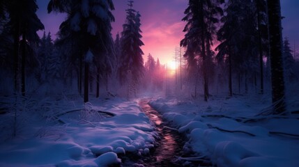 Mystical night, fantasy dark winter forest. - 761185480