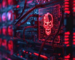 3D cyber attack scene computer displaying system error and malware danger sign