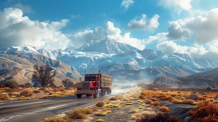 Adventure beckons truck alone on sunny roadway to mountains