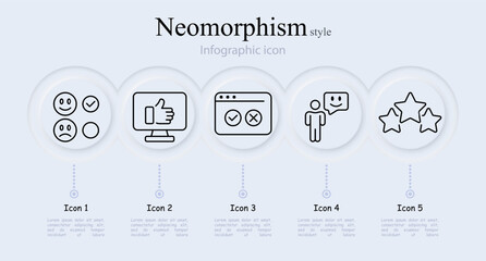 Feedback line icon set. Bad review, monitor, stars, rating, application, comment, emoji, website, phone. Neomorphism style. Vector line icon for Business