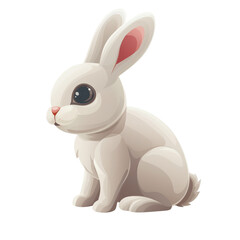 Detailed illustration of a single white rabbit with large eyes sitting on a shadowed surface