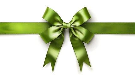 green ribbon with a bow on a white background