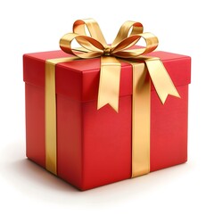 Obraz premium red gift box with golden ribbon and bow on white background 