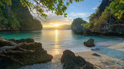 sunset at el nido, palawan, philippines. ai generated image. - obrazy, fototapety, plakaty