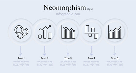 Graph line icon set. Work, geometry, diagram, function, drawing, mathematics, graph, diagram, table. Neomorphism style. Vector line icon for Business