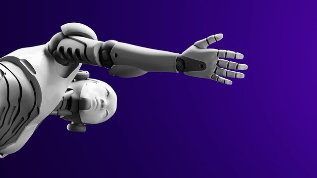 humanoid prototype moving arm and showing palm hand empty space for adding object