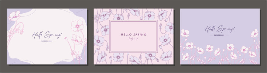 ポピー　poppy　素材セット　フレーム　背景　ベクターイラスト　シンプル　おしゃれ