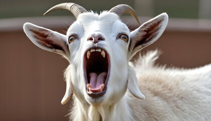 A Goat With Its Head Raised Bleating Loudly
