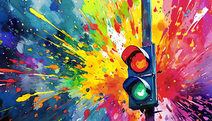 Vibrant traffic light - obrazy, fototapety, plakaty
