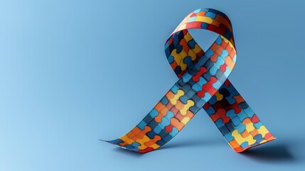 Autism Awareness Campaign: Illustration featuring puzzle pieces forming the word "autism" with a heart symbol, promoting awareness and understanding of autism spectrum disorder
