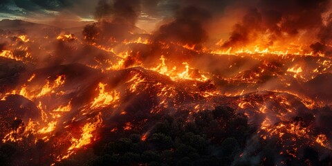 Widespread devastation and chaos from multiple wildfires around the world. Concept Wildfires, Global Impact, Natural Disasters, Environmental Crisis, Emergency Response