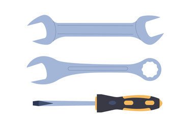 Screwdriver and wrench isolated on white background. Construction equipment tools. International workers day. Labour day cards. Vector posters illustration.