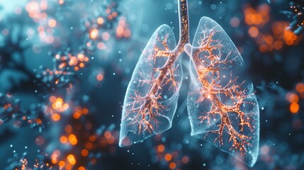 Healthy lungs with optimized respiratory structures and efficient gas exchange in the alveoli. Pulmonology concept. - obrazy, fototapety, plakaty