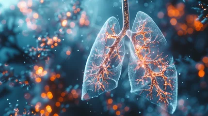 Fotobehang Healthy lungs with optimized respiratory structures and efficient gas exchange in the alveoli. Pulmonology concept. © CraftyImago