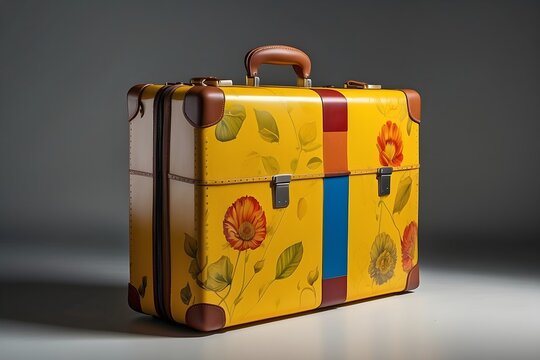 A vibrant yellow, large suitcase designed for travel, showcased as a cutout with a realistic shadow, set against a transparent background Generative AI
