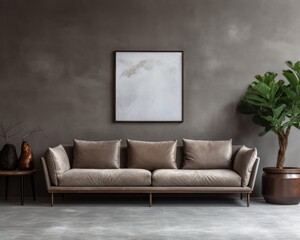 gray sofa in brown living room with copy space