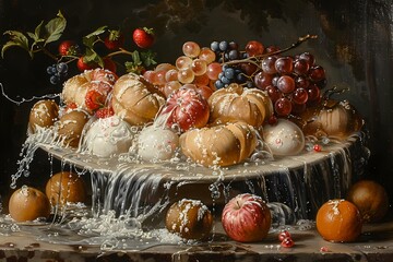 Oil painting of bread with milk,  Food art, For wall art, digital art, home decor , background and...